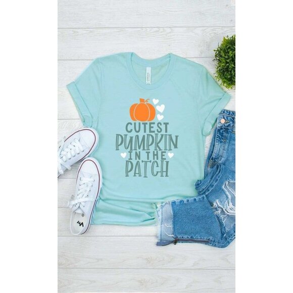 Cutest Pumpkin In The Patch Graphic Tee XL Tultex 50% Cotton 50% Polyester Mint - Picture 2 of 7